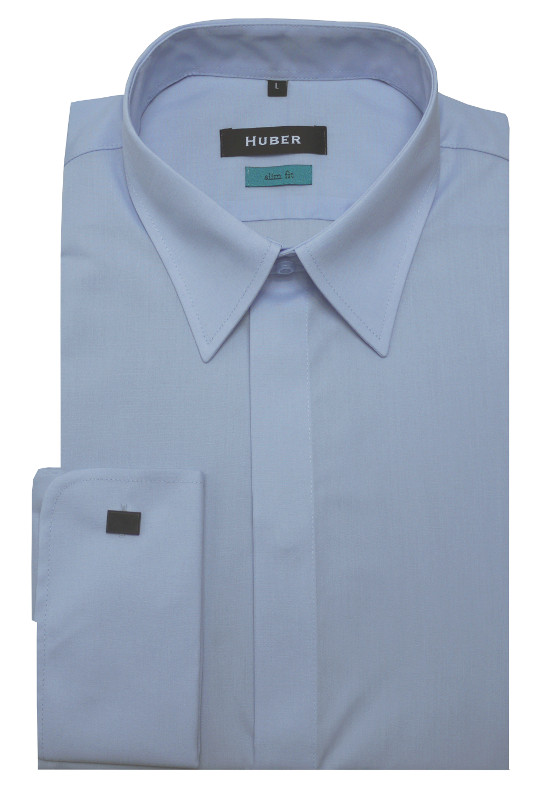 HUBER Umschlag-Manschetten Hemd blau HU-0363 Slim Fit
