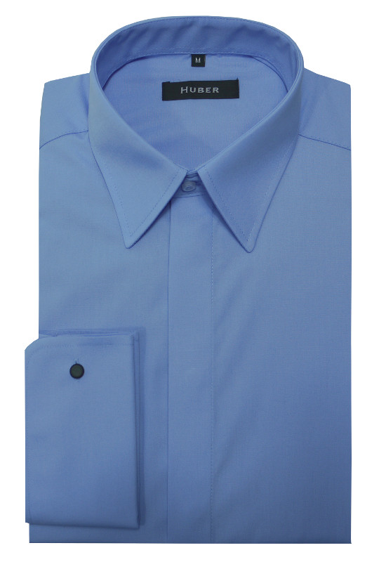 HUBER Umschlag-Manschetten Hemd blau Regular Fit HU-0013