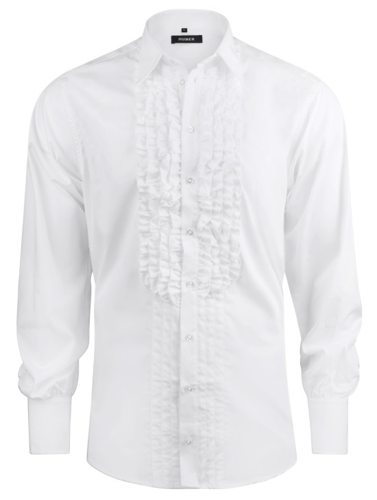HUBER Rüschen Hemd weiß Qualität Made in EU HU-0091 Comfort Fit