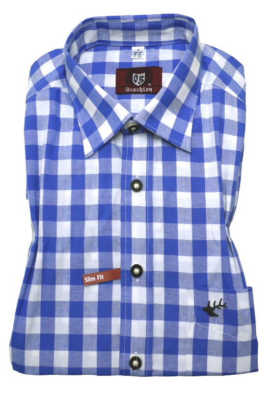 Slim Fit Trachten Hemd blau-weiß kariert von Orbis