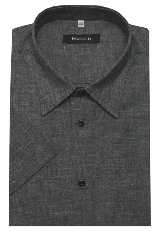 HUBER Leinen Kurzarm Hemd grau HU-90141 Regular