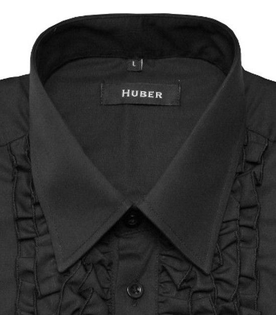 HUBER Rüschen Hemd schwarz Qualität Made in EU HU-0092 Comfort Fit