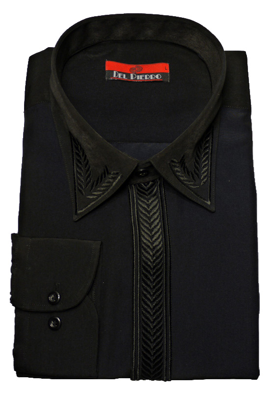 Classic-Hemd von Del Pierro mit verdeckter Knopfleiste und Stickerei schwarz Baumwollmischung