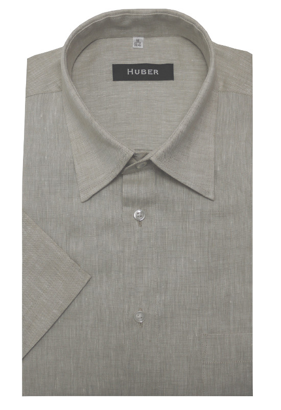 HUBER Leinen Hemd beige Kurzarm HU-0104 Regular