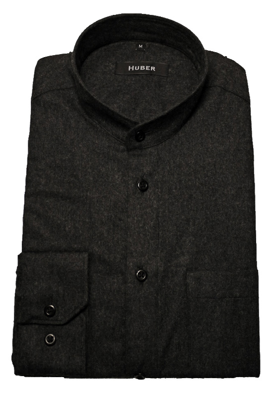 Thermo-Flanellhemd mit Stehkragen von HUBER dunkelgrau Baumwollmischung