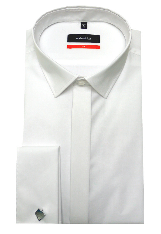 Seidensticker Umschlag-Manschetten Hemd weiß bügelfrei SU-0020 Slim Fit