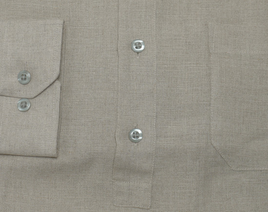 HUBER Leinen Schlupf-Hemd Stehkragen beige HU-0503 Regular