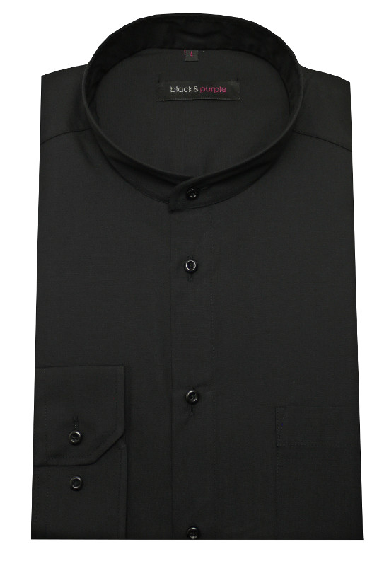 Stehkragen Hemd schwarz bügelleicht BP-0023 Regular Fit