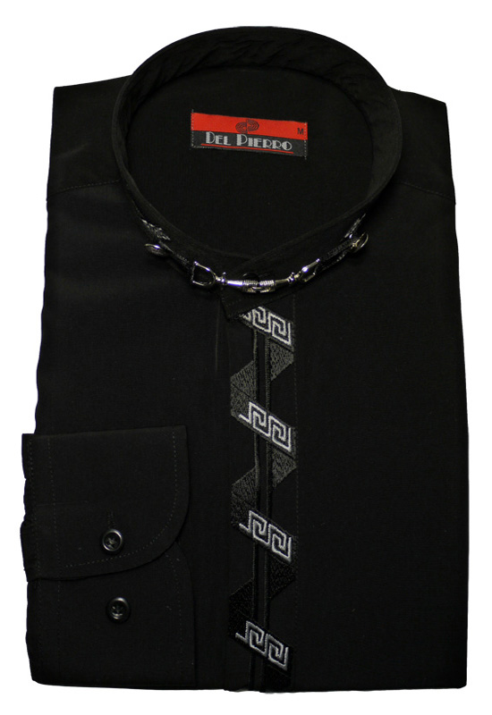 Stehkragenhemd von Del Pierro mit verdeckter Knopfleiste und Stickerei schwarz Baumwollmischung