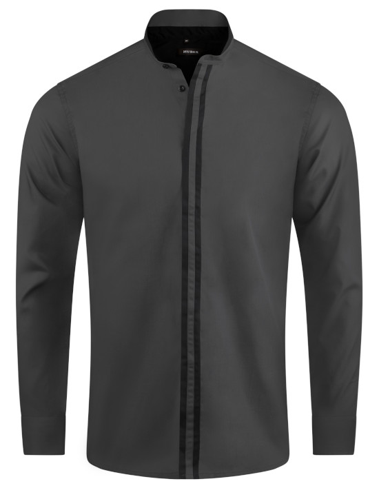 HUBER Stehkragen Hemd grau schwarz HU-0086 Regular