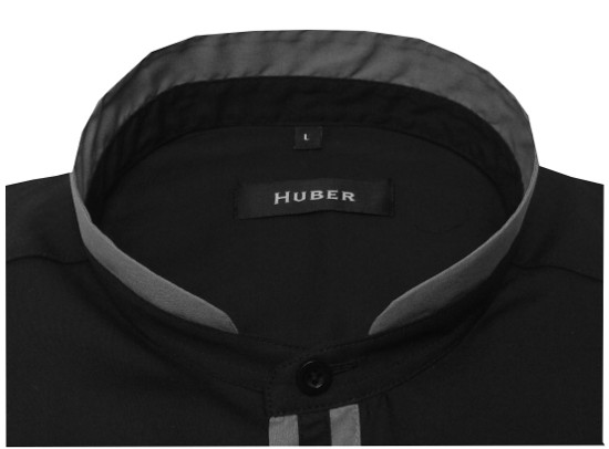 HUBER Stehkragen Hemd schwarz grau Regular Fit HU-0094