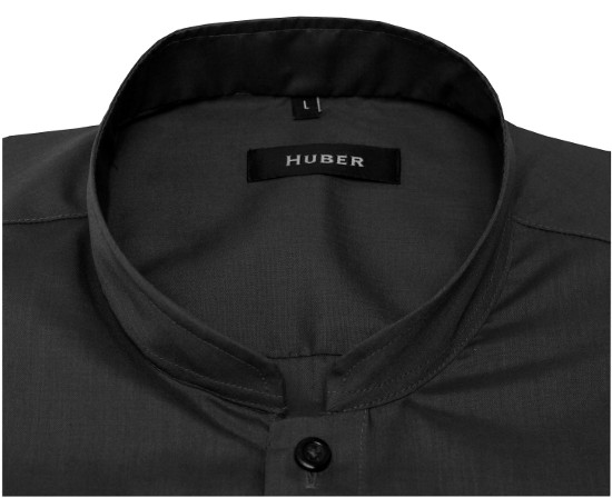 HUBER Stehkragen Hemd grau Asia Kragen Regular Fit HU-0073