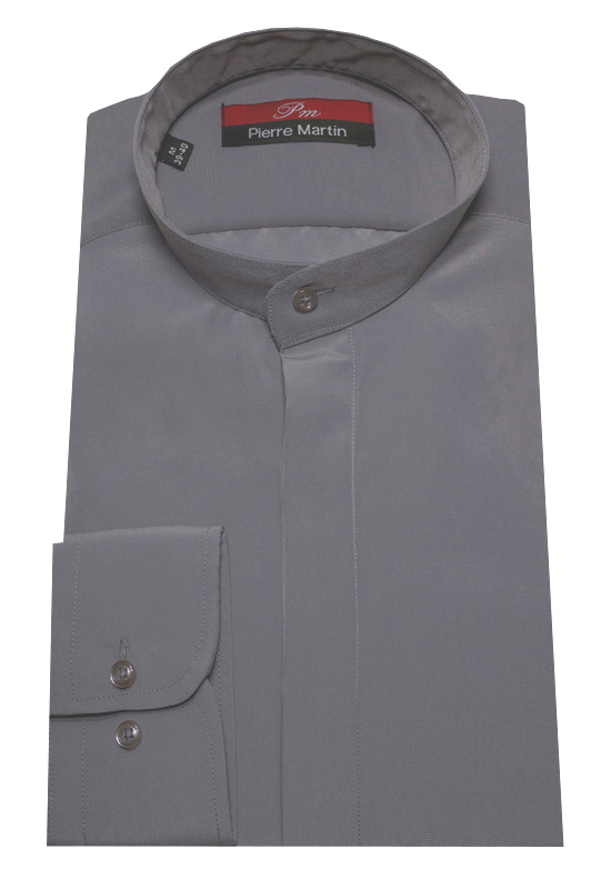 Stehkragen Hemd grau verdeckte Leiste DP-0018 Regular Fit