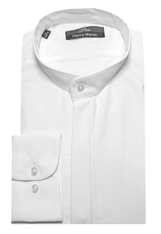 Stehkragen Hemd weiß verdeckte Leiste DP-0001 Regular