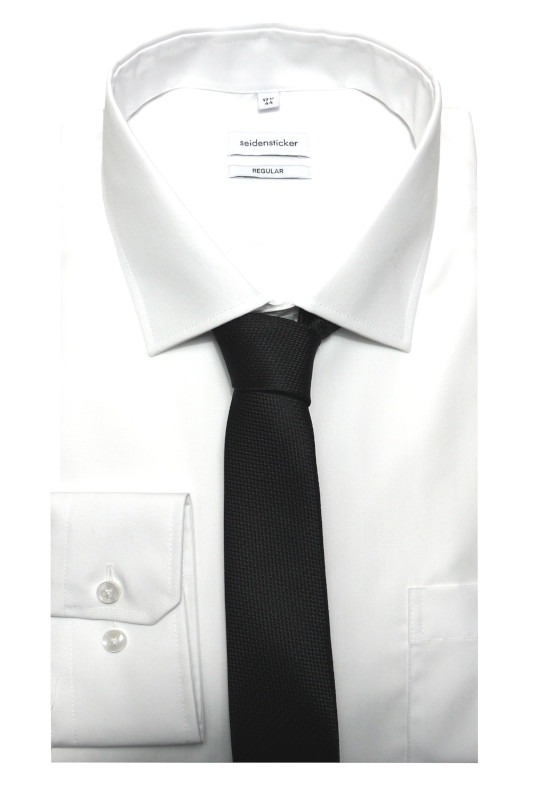 Seidensticker Hemd weiß bügelfrei mit Krawatte schwarz SP-2040 Regular Fit