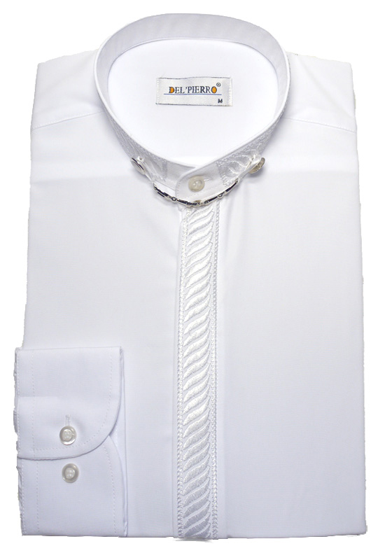 Stehkragen Hemd weiß mit Stick verdeckte Leiste Pierre Martin