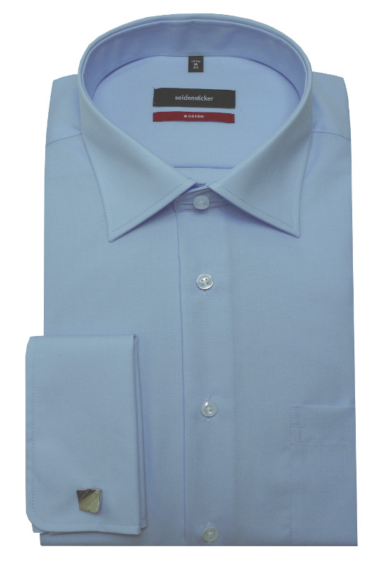 Seidensticker Umschlag-Manschetten Hemd blau inkl. Manschettenknöpfe SP-2085 Regular Fit