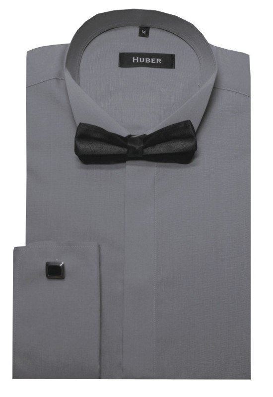 HUBER Smoking Hemd grau inkl. Fliege schwarz HU-1024 Regular Fit