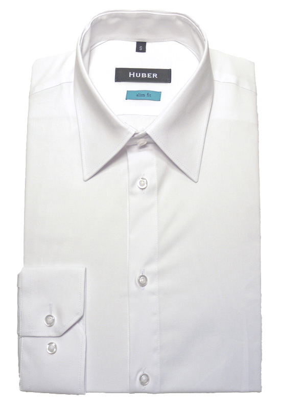 Slim Fit Hemd von HUBER mit Kentkragen weiß Baumwolle-Stretch