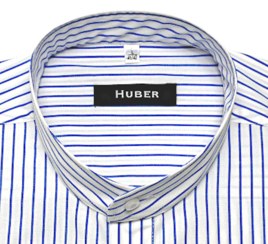 HUBER Stehkragen Hemd weiß blau gestreift HU-0027 Regular Fit