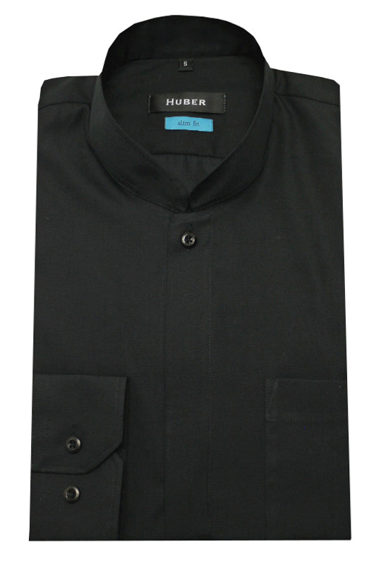 HUBER Stehkragen Hemd schwarz Asia-Kragen HU-0327 Slim Fit