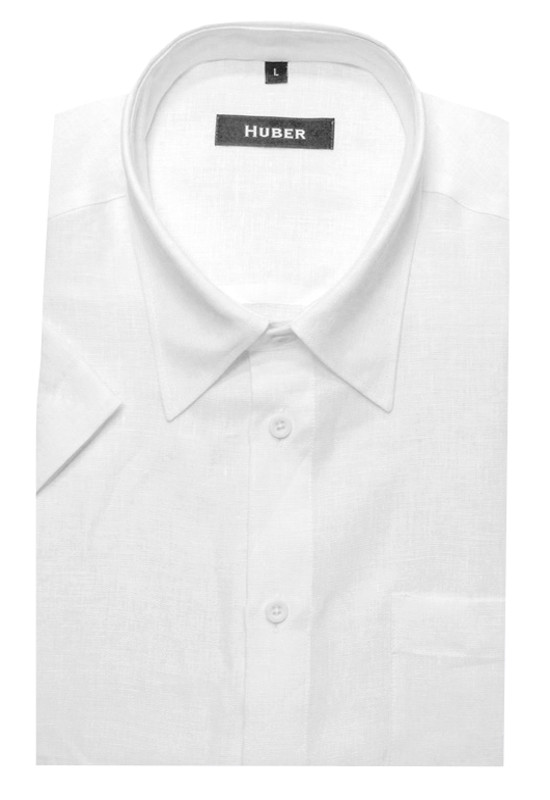 HUBER Kurzarm Hemd weiß 100% Leinen, feiner leichter Stoff HU-0101 Regular